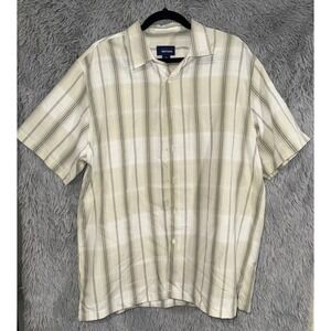 Basic Editions Men's Short Sleeve Button Up Shirt Beige Plaid Size L G